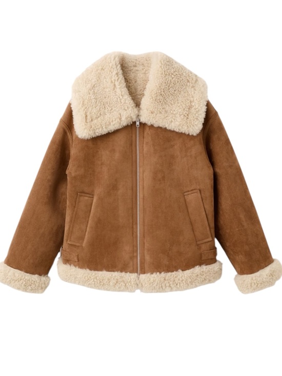 Mango Jackets & Blazers - Mango MNG Suede Cropped Aviator Jacket Shearling Collar Large